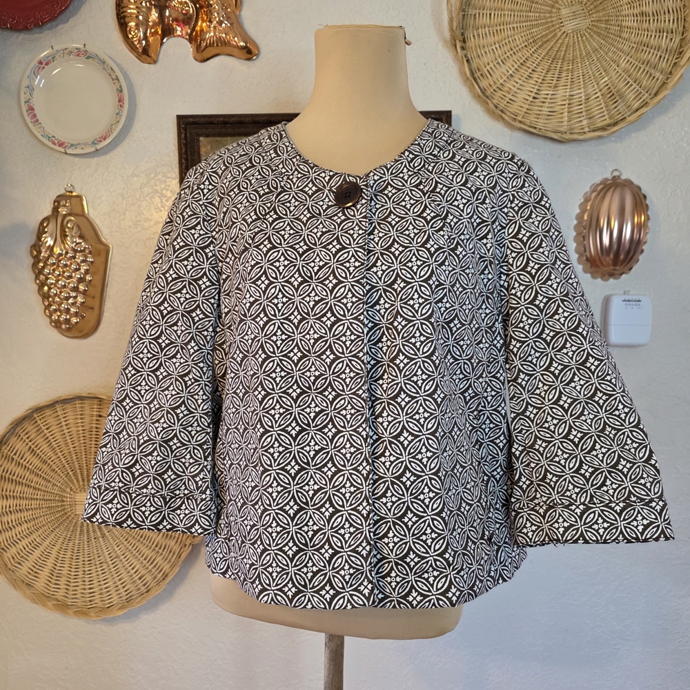 Talbots Brown and White Geometric Patterned Blazer Old Money Jackie O Jacket